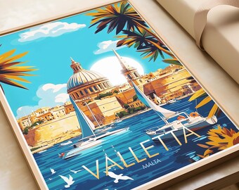 Valletta Traditional Travel Print, Valletta Malta, Malta Poster, Travel Prints, Travel Posters