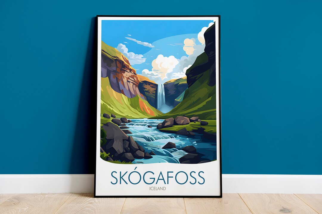 Iceland Travel Print, Skogafoss Waterfall - Etsy