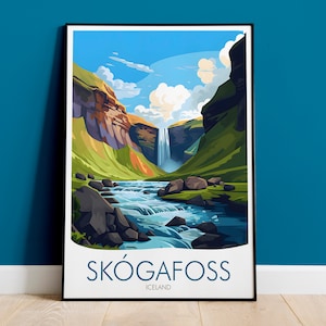 Stampa di viaggio in Islanda, cascata di Skogafoss