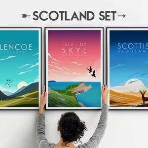 Scotland Prints, Glencoe Scotland Print, Isle of Skye Print, Scottish Highlands Print, Set of 3