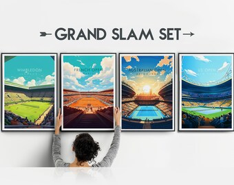 Stampe di tennis del Grande Slam, stampa di Wimbledon, poster di viaggio, stampe sportive, set di 4