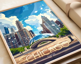 Chicago Traditional Travel Print, Chicago Illinois, Travel Prints, Travel Posters