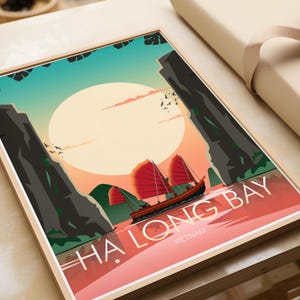 Stampa di viaggio tradizionale della baia di Ha Long, Vietnam, stampe di viaggio, poster di viaggio