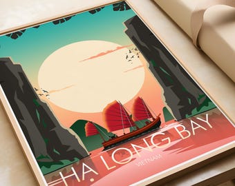 Ha Long Bay Traditional Travel Print, Vietnam, Travel Prints, Travel Posters