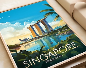 Singapore Traditional Travel Print, Singapore Poster, Travel Prints, Travel Posters