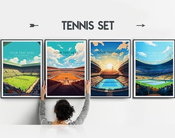 Tennis Prints, Tennis Tournament Print, Travel Poster, Sport Prints, Set of 4