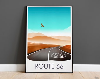 Route 66 Print, Poster, Art, Travel America Poster, Highway Wall Art, Travel Decor, Home Decor Wall Art, Honeymoon Gift, Souvenir, Road Trip