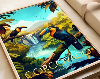 Corcovado Traditional Travel Print, Corcovado Poster, Corcovado Costa Rica, Travel Prints, Travel Posters
