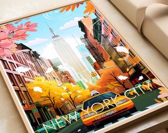 New York City Traditional Travel Print, New York Poster, Travel Prints, Travel Posters