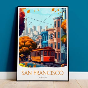 San Francisco Travel Print, San Francisco Poster, San Francisco Hills, San Francisco Trams, Travel Poster Print