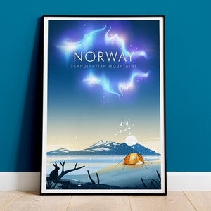 Norway Travel Print, Scandinavian Mountains