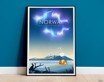 Norway Travel Print, Scandinavian Mountains