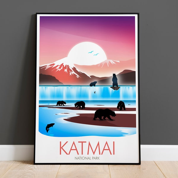 Bear Salmon Fishing Print, Katmai Print