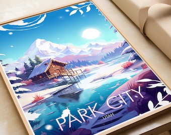 Park City Traditional Travel Print, Park City Poster, Park City Utah, Skiing Prints, Travel Prints, Travel Posters