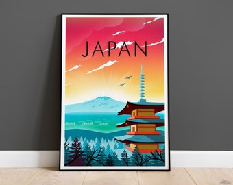 Japan Travel Print, Mount Fuji Poster Art, Travel Poster Print