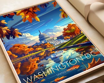 Washington DC Traditional Travel Print, Washington D.C. Poster, Travel Prints, Travel Posters