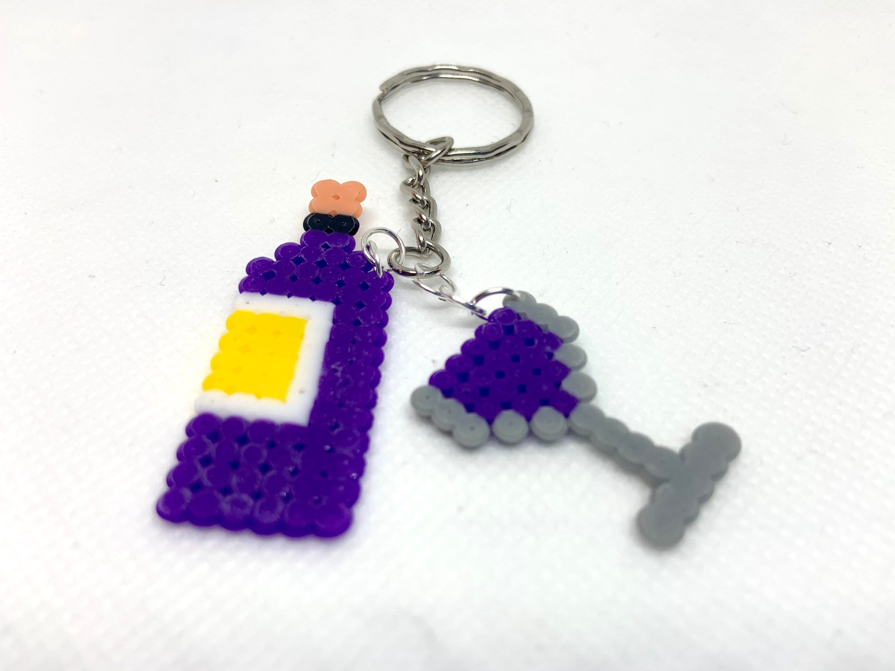 Wine Bottle & Glass Perler Bead keyring Etsy
