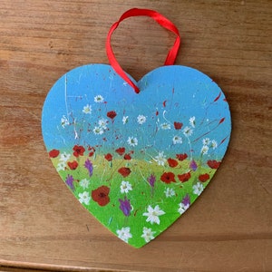 Meadow Flowers wooden heart.