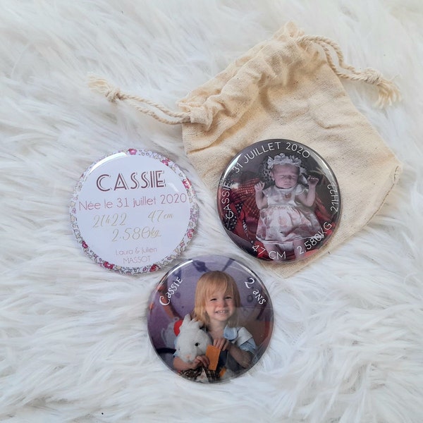 Faire part Naissance ou Baptême Personnalisable - Badge - Magnet - Décapsuleur - Miroir