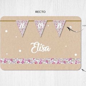 Faire Part Naissance ou Baptême - Invitation anniversaire - Kraft - Liberty - Fleurs - Champêtre - Mini Fanions