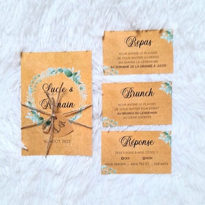 Faire Part Mariage - Invitation - Kraft Feuille Nature Champêtre - Cordelette & Etiquette