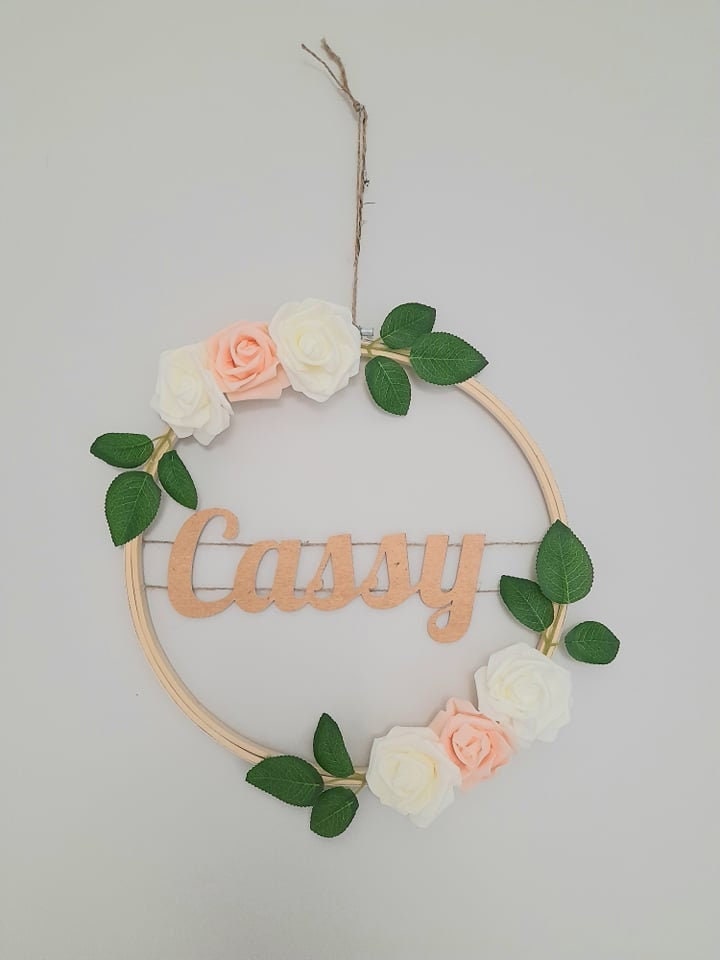 Cercle Prénom Bois et Fleurs - Personnalisée Kraft Feuille