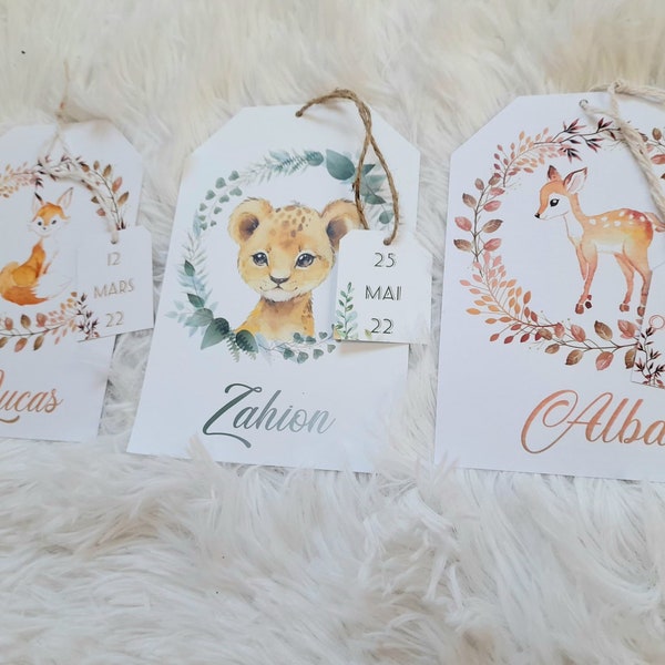 Faire Part Naissance ou Baptême - Invitation anniversaire - Biche, lion ou Renard - Cordelette & Etiquette