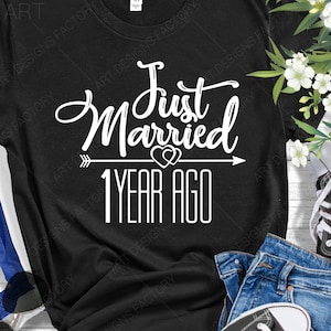 Net getrouwd 1 jaar geleden Svg, 1 jaar huwelijksverjaardag, 1 jaar huwelijksgeschenk, snijbestanden voor gebruik met Silhouette Studio, Cricut