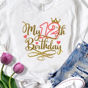 Mijn twaalfde verjaardag Svg, Red Twelve, Blue Birthday squad, 12 jaar oud, 12e, Snijbestanden voor gebruik met Silhouette Cameo, ScanNCut, Cricut