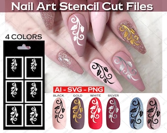 Nail Art Stencil, nagelbloem tak sjabloon svg, vinyl bloem Sjabloon SVG, PNG, AI, Instant download, vinyl gesneden bestanden, Nagel patroon sjabloon svg