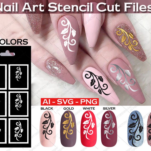 Nail Art Stencil,nail flower branch template svg,vinyl flower Template SVG,PNG,AI,Instant download,vinyl cut files,Nail pattern template svg