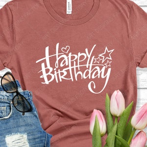 Arquivos de corte de camiseta de feliz aniversário, download digital para Cricut e Silhouette (inclui formatos de arquivo svg, dxf, eps, ai, png)