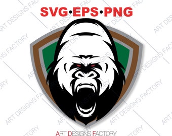 Angry Monkey Gorilla Baboon Macaque Wild Animals Jungle Tattoo Print Tshirt Svg Eps Png Cricut Cameo Gorilla Logo Silhouette Clipart Vector
