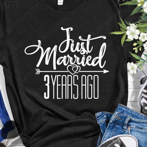 3年前に結婚したばかりのSVG、結婚3周年記念、結婚3周年の贈り物、Silhouette Studio、Cricutで使用するカッティングファイル