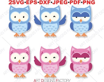 Cute Owl SVG Files,Owl Clipart Bundle,Baby Owl Decor,Girl Owl Gift,Owl colors svg clipart,Bird svg, print file,printable,Png,Eps,Dxf,Jpg