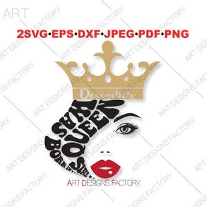 Deze koningin werd geboren in december Svg, verjaardag shirt ontwerp, kroon, lippen, ogen, verjaardag meisje, gesneden bestand voor Cricut & silhouet, SVG, PNG, EPS-bestanden