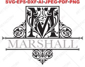 Split Monogram SVG, Split Font, Floral Letter Svg, Split Monogram Letters, Flower-leaf Split Alphabet Svg, Font For Cricut, Regal Font Svg