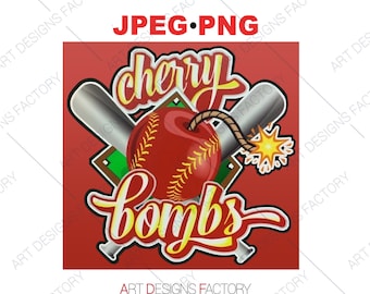 Cherry Bombs Png, Cherry Bombs Baseball Shirt, PNG JPG