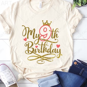 Mon neuvième anniversaire Svg, 9e anniversaire, j’ai neuf ans, 9 ans, C’est mon anniversaire, Couper des fichiers pour une utilisation avec Silhouette Cameo, ScanNCut, Cricut