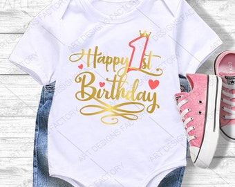 Happy 1st Birthday SVG,Personalized One Banner,1st Birthday SVG, First Birthday Party Shirt cut files,First birthday svg,One year old svg