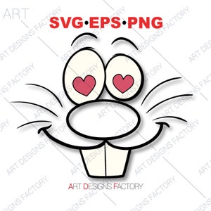 Konijn gezicht grappige SVG, Cartoon Bunny Face Png, LOVE Bunny Face, Paashaas Gezicht, Pasen svg, Hart in ogen Cute Bunny Face, Afdrukbaar, Iron On