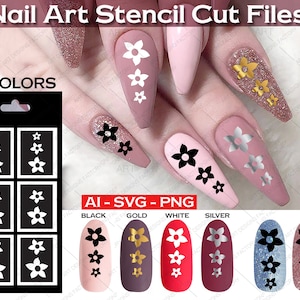 Nail Art three flower Stencil,Nail template svg,vinyl flower Template SVG,PNG,AI,Instant download,vinyl cut files,Nail pattern template svg