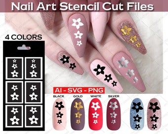 Nail Art drie bloem Stencil, Nagel sjabloon svg, vinyl bloem Sjabloon SVG, PNG, AI, Instant download, vinyl gesneden bestanden, Nagel patroon sjabloon svg