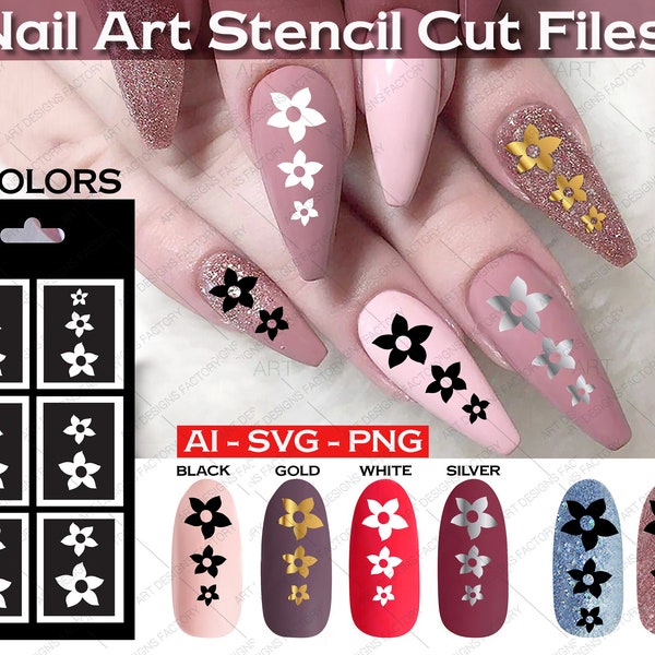 Nail Art three flower Stencil,Nail template svg,vinyl flower Template SVG,PNG,AI,Instant download,vinyl cut files,Nail pattern template svg