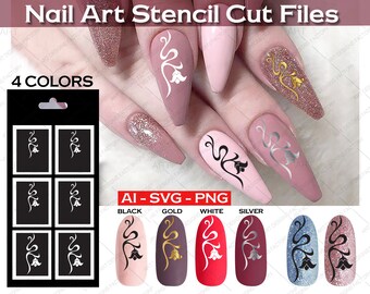 Nail Art Stencil, nagelbloem tak sjabloon svg, vinyl bloem Sjabloon SVG, PNG, AI, Instant download, vinyl gesneden bestanden, Nagel patroon sjabloon svg