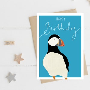 Nautical Greeting Cards, Puffin Birthday Card, Puffin Prints, Bird watcher gifts, Backyard birder, Beach themed, Birthday Cards, Seabirds