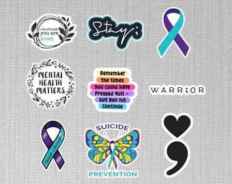 Suicide Awareness Stickers, Mental Health, Suicide Prevention, Suicide Loss, Semicolon Stickers, Laptop Stickers, Suicide Hotline