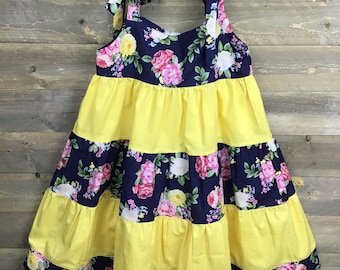 Handmade Girl Dress Size 6 yellow with floral