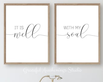 It Is Well With My Soul Sign Printable, Set of 2 Printable, Hymn Wall Art, Hymn Prints It Is Well, Christian Wall Art, Christian Print