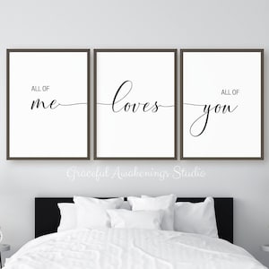 All Of Me Loves All Of Printable Set of 3, All Of You Sign, Above Bed Decor, Couple Bedroom Art, Bedroom Digital Print, Digital Wall Art